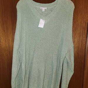 Cato Spring Fling Smoke Green Distressed Sweater Hem & 1 Shoulder Vneck 18/20 1x